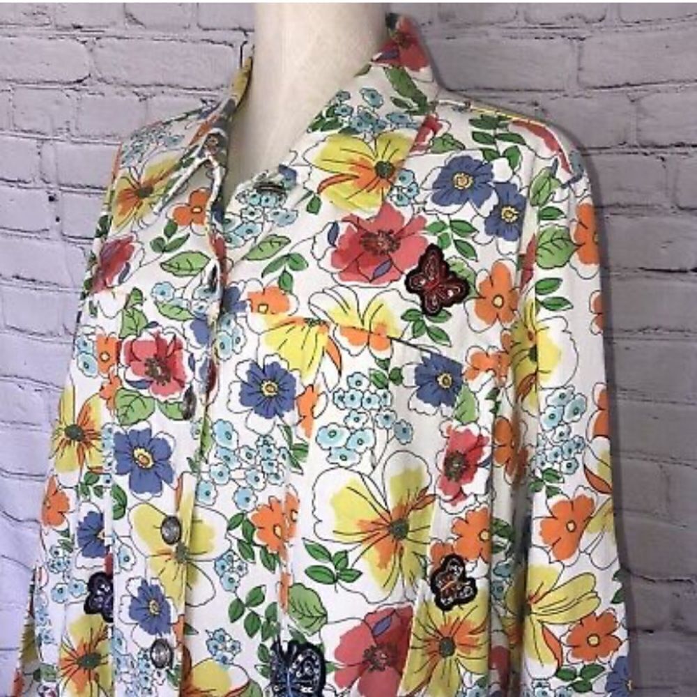 Floral Butterfly Coat Brocade Y2K Embroidered  Blazer‎ jacket  XL vintage